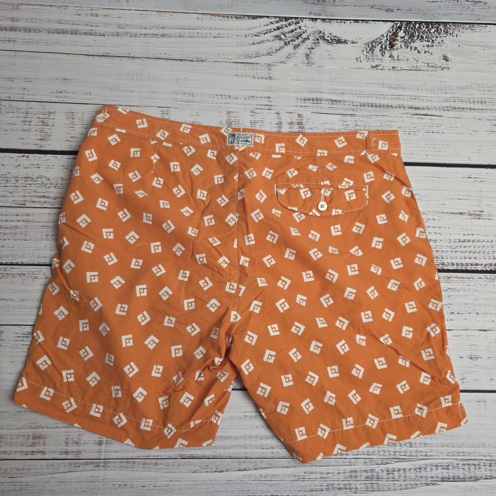 Polo Ralph Lauren Swim Shorts Mens 34 Burnt Orange‎ Trunks Mesh Lined AOP Flaws